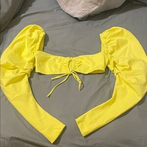 Mistress Rocks Yellow Puff Sleeve Crop Top